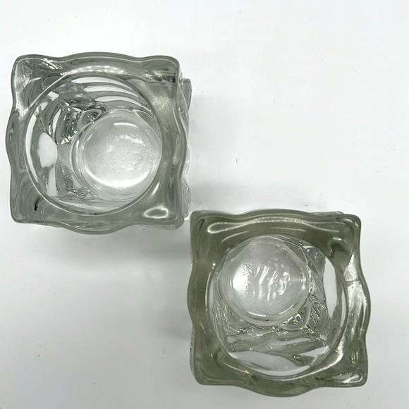 KIG Indonesia Heavy Ice Cube Square Crystal Votive Candle Holders (Set of 2) - Picture 5 of 8